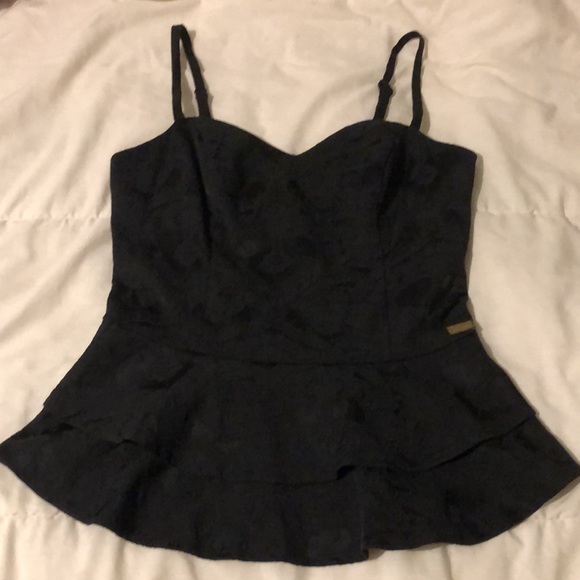 (241) Black Peplum Top - Picture 2 of 12